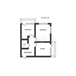 2-комн.кв., 58 м², этаж 3
