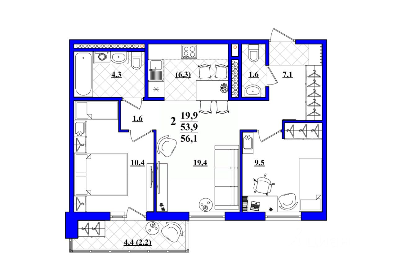 Продаю двухкомнатную квартиру 56,1м² Первоуральск, Свердловская область -  база ЦИАН, объявление 299782862