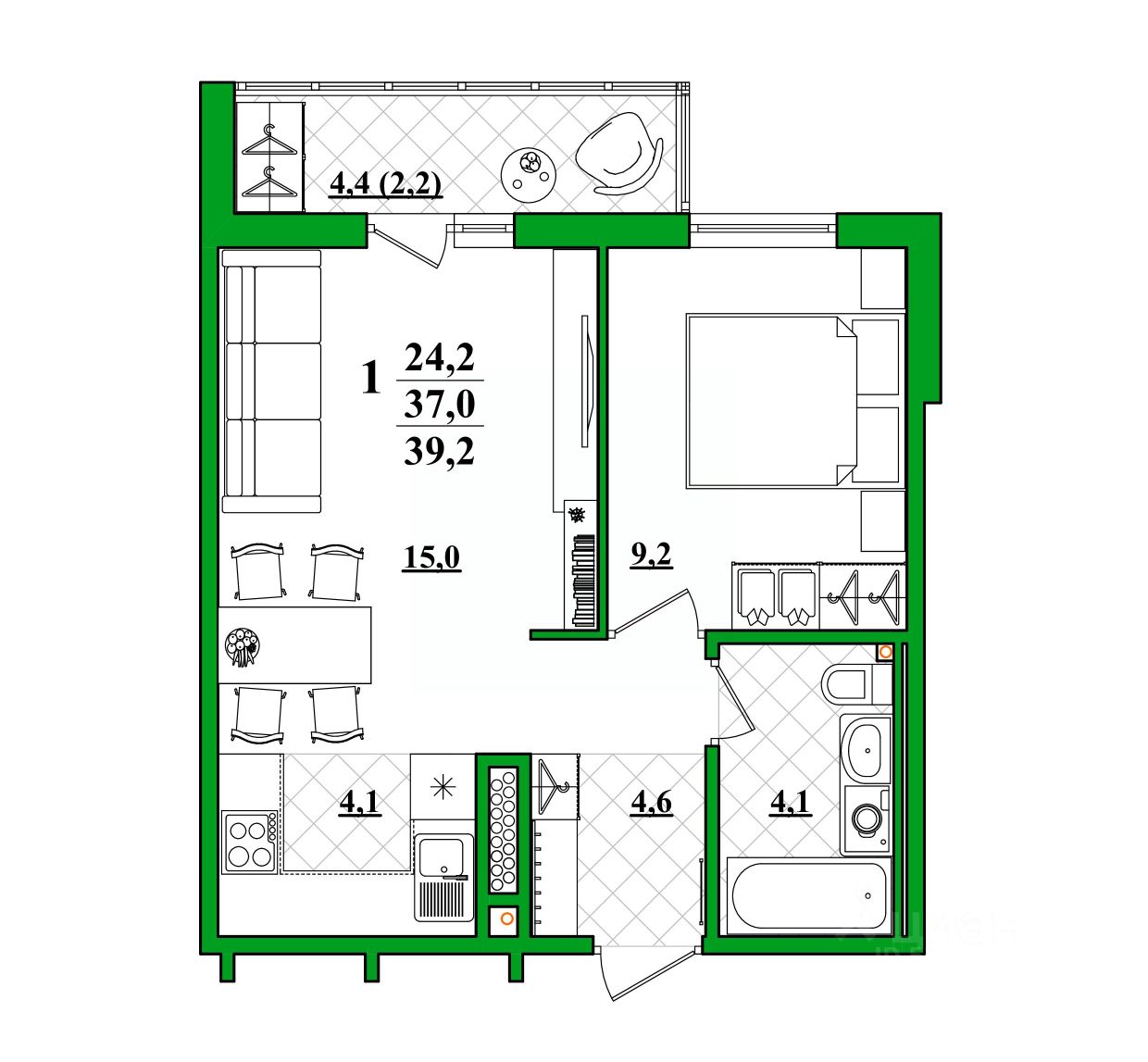 Купить однокомнатную квартиру 39,2м² Первоуральск, Свердловская область -  база ЦИАН, объявление 299782875