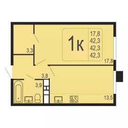 1-комн.кв., 42 м², этаж 1