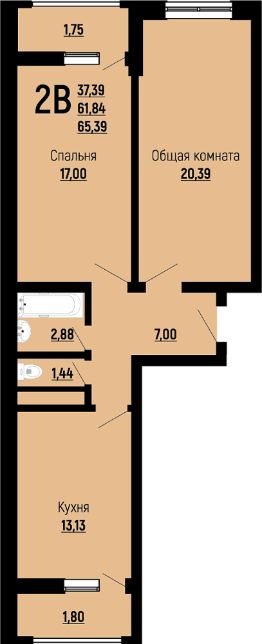 2-комн.кв., 65 м², этаж 7