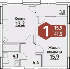 1-комн.кв., 43 м², этаж 13