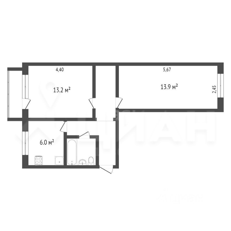 2-к кв. Ханты-Мансийский АО, Радужный 3-й мкр, 20 (47.0 м²)