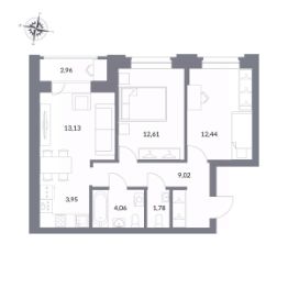 3-комн.кв., 57 м², этаж 18