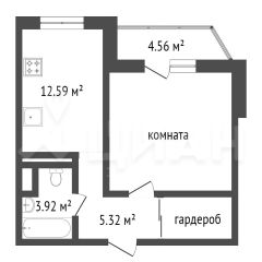 1-комн.кв., 45 м², этаж 19