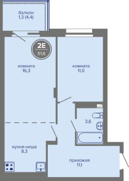 2-комн.кв., 52 м², этаж 17