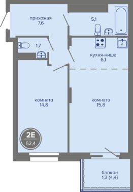 2-комн.кв., 52 м², этаж 20