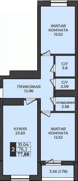 2-комн.кв., 78 м², этаж 4