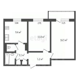 2-комн.кв., 50 м², этаж 1