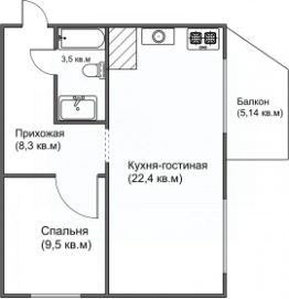 1-комн.кв., 44 м², этаж 8