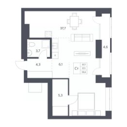 студия, 57 м², этаж 24