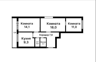 3-комн.кв., 65 м², этаж 8