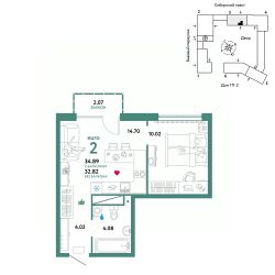 2-комн.кв., 35 м², этаж 7