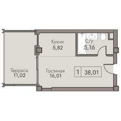 1-комн.апарт., 38 м², этаж 3