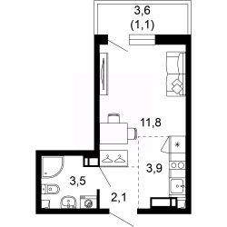1-комн.кв., 22 м², этаж 2