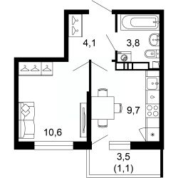 1-комн.кв., 29 м², этаж 2