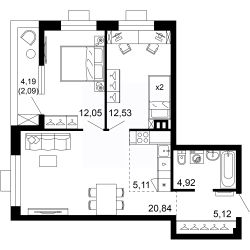 3-комн.кв., 63 м², этаж 2