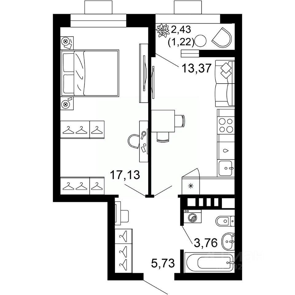 Продажа однокомнатной квартиры 41,2м² просп. Сиверса, 8/1, Ростов-на-Дону,  Ростовская область - база ЦИАН, объявление 291067723