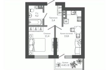 1-комн.кв., 38 м², этаж 3