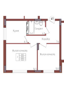 2-комн.кв., 44 м², этаж 6