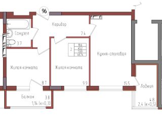 2-комн.кв., 49 м², этаж 4