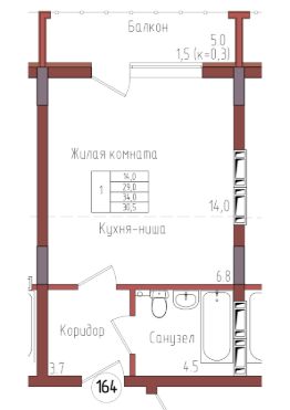 1-комн.кв., 31 м², этаж 3