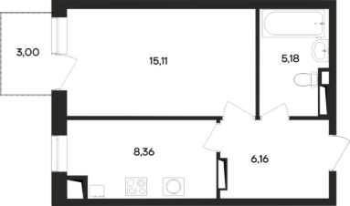 1-комн.кв., 38 м², этаж 4