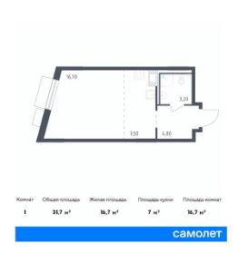 студия, 32 м², этаж 2