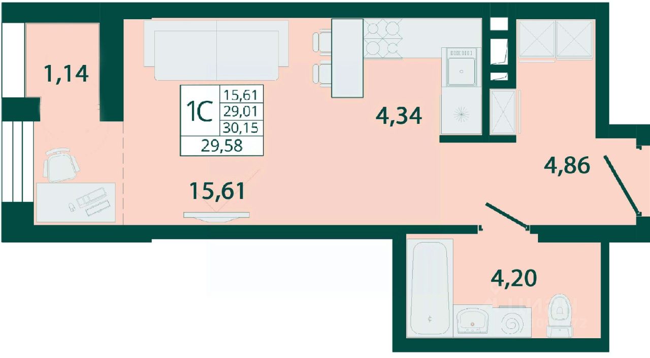 Продажа квартиры-студии 29,6м² бул. Комарова, 28, Ростов-на-Дону,  Ростовская область, Северный микрорайон - база ЦИАН, объявление 299920747