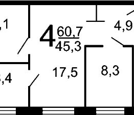 4-комн.кв., 62 м², этаж 4