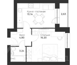 1-комн.кв., 40 м², этаж 3