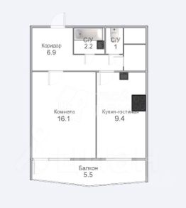 1-комн.кв., 39 м², этаж 16