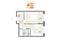 1-комн.кв., 34 м², этаж 30