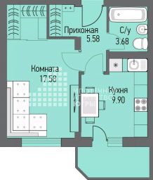 1-комн.кв., 38 м², этаж 2