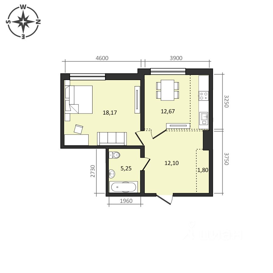 Купить однокомнатную квартиру 50м² Хабаровск, Хабаровский край, Эдельвейс  жилой комплекс - база ЦИАН, объявление 298143642