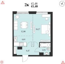 2-комн.кв., 45 м², этаж 11