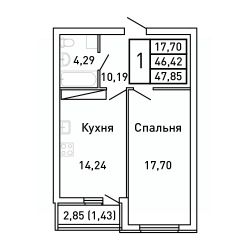 1-комн.кв., 48 м², этаж 4