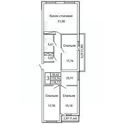 3-комн.кв., 119 м², этаж 7