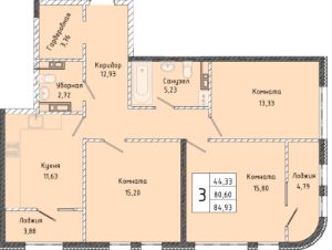 3-комн.кв., 85 м², этаж 10