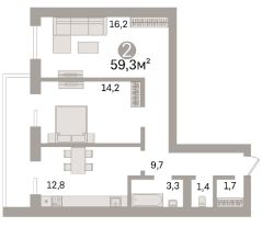 2-комн.кв., 59 м², этаж 11