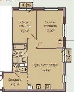 2-комн.кв., 62 м², этаж 3