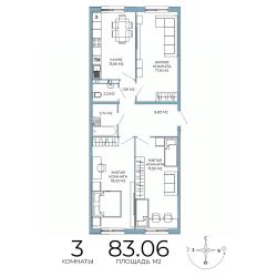 2-комн.кв., 83 м², этаж 12