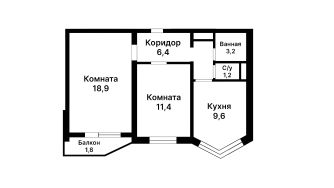 2-комн.кв., 52 м², этаж 14