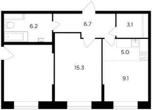 2-комн.кв., 45 м², этаж 6