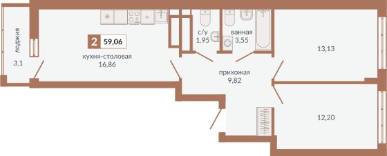 2-комн.кв., 59 м², этаж 20