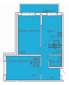 2-комн.кв., 53 м², этаж 2