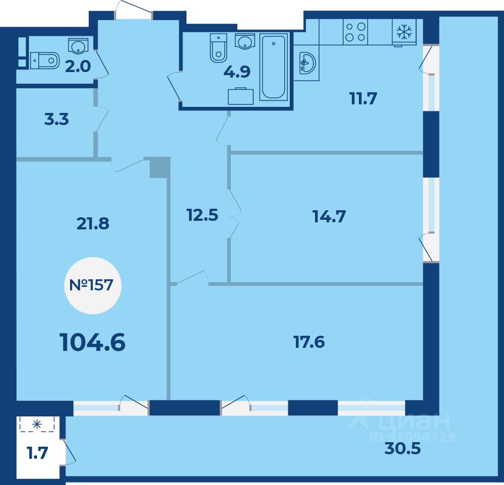 Продажа квартиры свободной планировки 104,6м² ул. Жигура, 8, Владивосток,  Приморский край - база ЦИАН, объявление 300131704