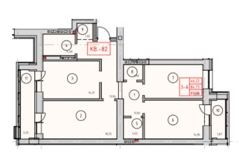 3-комн.кв., 90 м², этаж 3