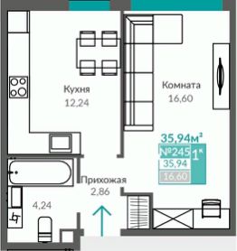 1-комн.кв., 36 м², этаж 6