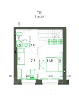 2-этаж. таунхаус 51 м²